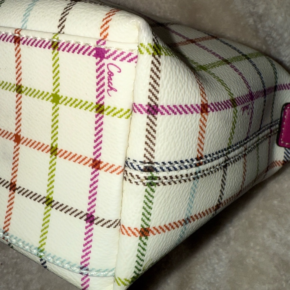 Y2K Coach Heritage Tattersall Multicolor Plaid Cream Magenta Shoulder Bag Iconic - Picture 9 of 16